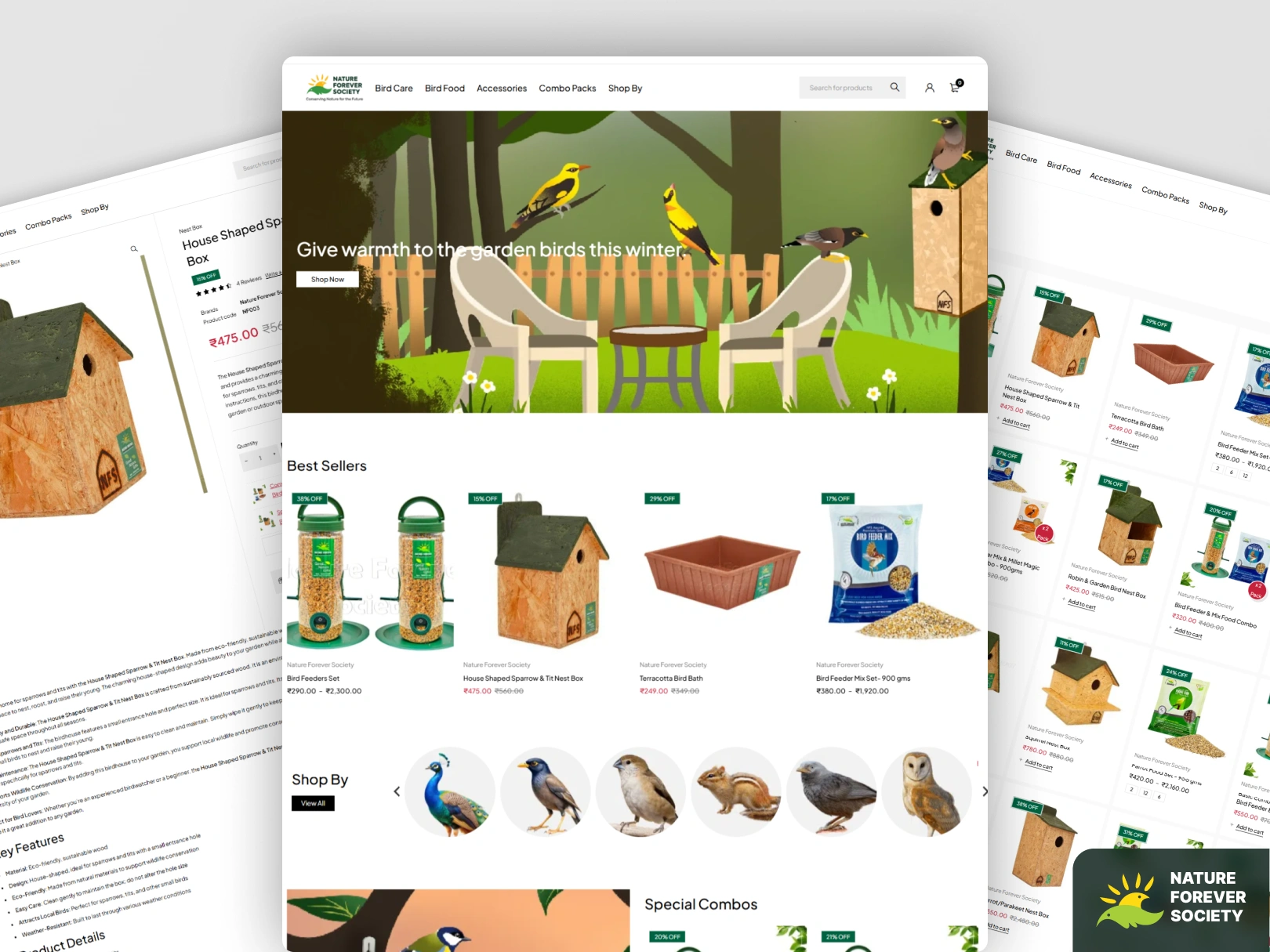 Bird Care e-commerce store UX design - showing improved product browsing and checkout experience