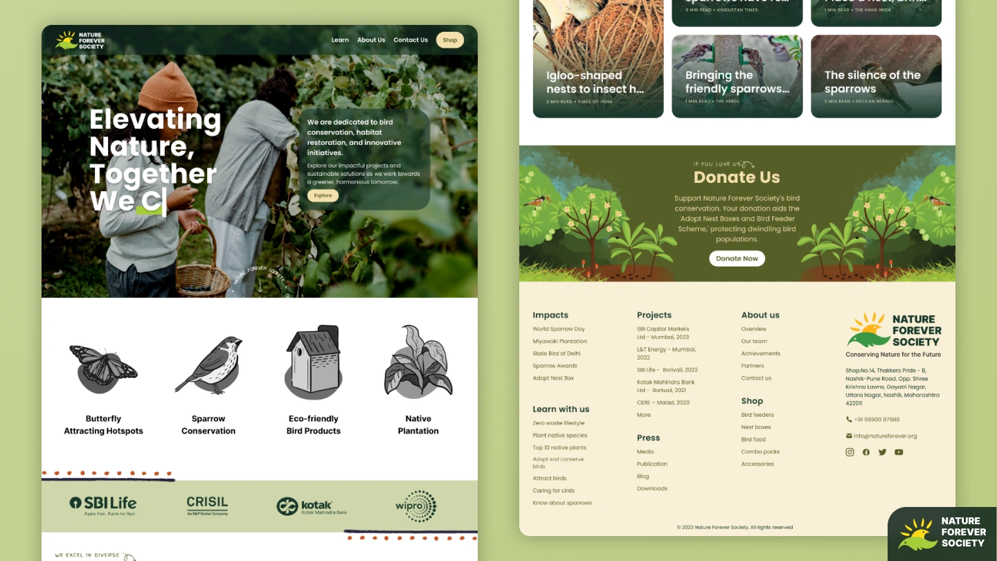 Nature Forever Society NGO website redesign - homepage showing improved user interface and navigation